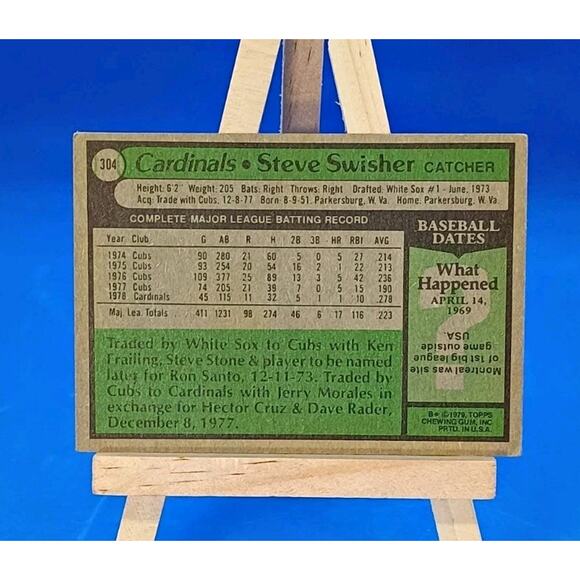 1979 Topps - Steve Swisher #304 - Catcher Cardinals - Picture 4 of 4